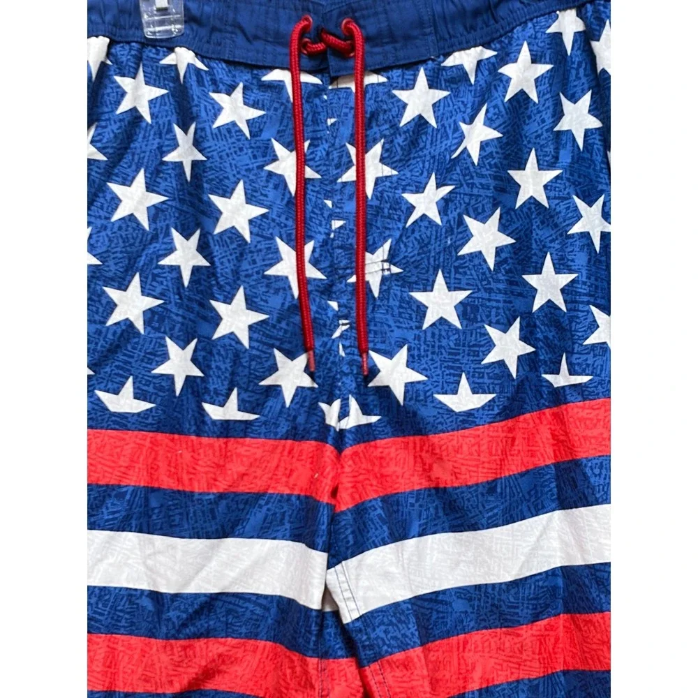 Mens American Flag Swim Trunks Stars and Stripes Patriotic Board Shorts Blue Red